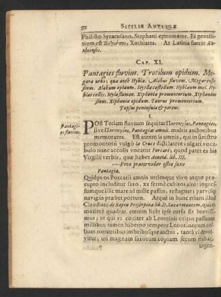 Cap. XI. Pantagies fluvius. Trotilum opidum. Megara urbs; quae ante Hyblae. Alabus fluvius. Megarensis sinus. Alabum opidum ...