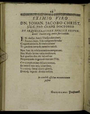 Eximio Viro Dn. Johan. Jacobo Christ. [...]