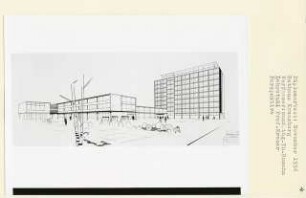 Rathaus, Berlin-Kreuzberg (Diplomarbeit bei Willy Kreuer): Perspektivische Ansicht