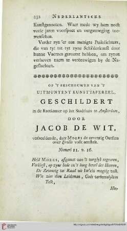 Op t beschouwen van ´t uitmuntent kunsttafereel, geschildert in de Raetkamer op het Stadthuis te Amsterdam, door Jacob de Wit