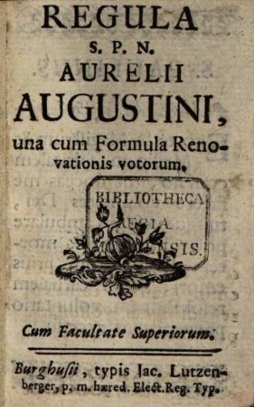 Regula : cum formula renovationis votorum