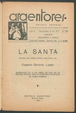 1943023400: La santa : drama en tres actos