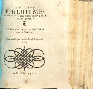 Ivdicivm Philippi Melanthonis De Controversia Coenae Domin