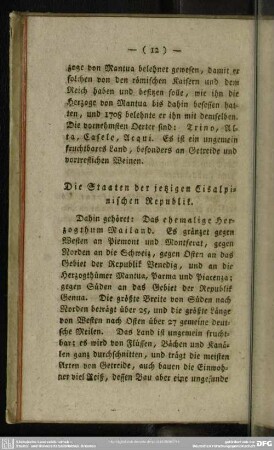 Die Staaten der jetzigen Cisalpinischen Republik