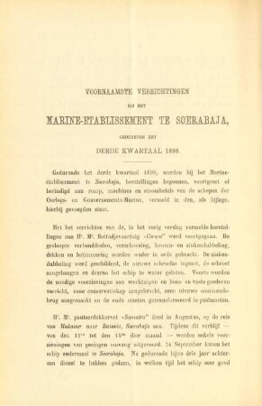 Voornaamste verrichtingen bij het Marine-etablissement te Soerabaja gedurende het derde kwartaal 1898