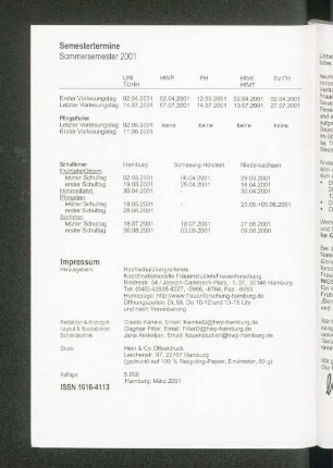 Semestertermine Sommersemester 2001