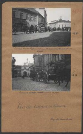 Einmarsch deutscher Truppen in Wilna, im Hintergrund das rußische Theater