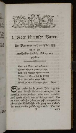 I. Gott ist unser Vater. Am Sonntage nach Neujahr 1785.