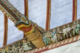 Frankreich. Bretagne. Finistere. Pleyben. Enclos Paroissial. Kirche innen. Gesimse
