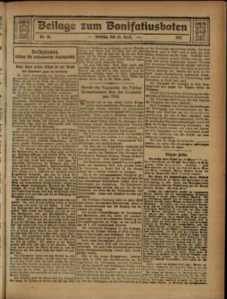 Zweite Ausgabe vom Sonntag, den 15. April 1917.