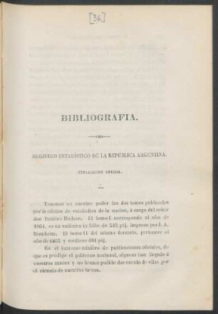 Registro estadístico de la República Argentina. : Publicación oficial. Bibliografía.