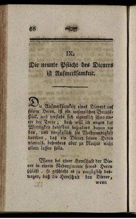 IX. Die neunte Pflicht des Dieners ist Aufmerksamkeit.