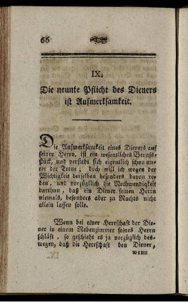 IX. Die neunte Pflicht des Dieners ist Aufmerksamkeit.