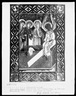 Psalterium mit Kalendarium — Frauen und Engel am Grabe, Folio 81verso