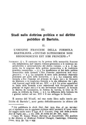 [Saggio] III. Studi sulla dottrina politica e sul diritto pubblico di Bartolo.