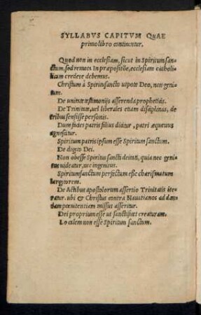 Syllabus Capitum Quae primo libro continentur.