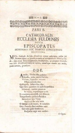 Pars II. Cathedralis Ecclesia Fuldensis Novis Episcoptus Honoribus Hoc Tempore Consequendis Dignissima.