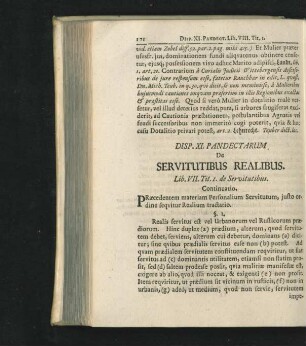 Disp. XI. De Servitutibus Realibus.