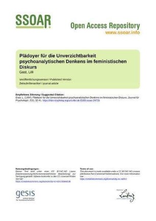 Plädoyer für die Unverzichtbarkeit psychoanalytischen Denkens im feministischen Diskurs