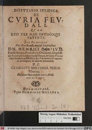 Disputatio Iuridica De Curia Feudali
