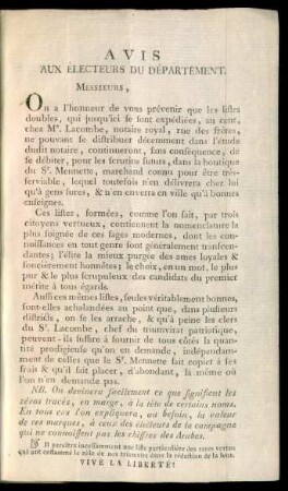 Avis Aux Électeurs Du Département