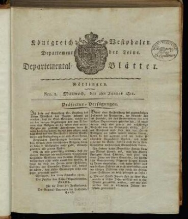 Nro. 1. Mittwoch, den 2ten Januar 1811 [-] Nro. 10. Sonnabend, den 2ten Februar 1811