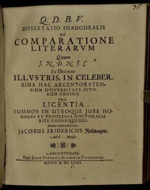 Dissertatio Inauguralis De Comparatione Literarum