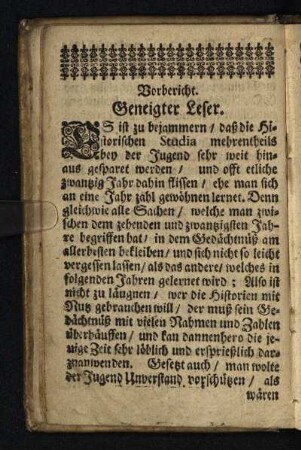 Vorbericht. Geneigter Leser