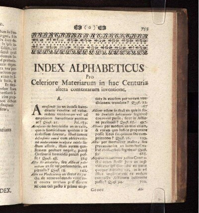 Index alphabeticus pro Celeriore Materiarum in hac Centuria altera contentarum inventione