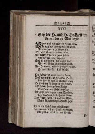 XXXI. Bey der H. und H. Hochzeit in Auma, den 23. May 1730