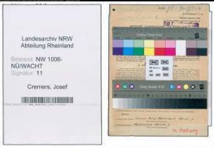 Entnazifizierung Josef Cremers , geb. 15.02.1895 (Klempner)