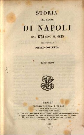 Storia del reame di Napoli : dal 1734 sino al 1825. 1