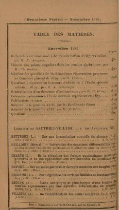 Table des matières. Novembre 1880.