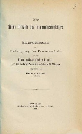 Ueber einige Derivate der Paraamidozimmtsäure : Inaug. Diss.