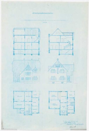 St. Liborius (mit Pfarrhaus), Dortmund-Körne: Pfarrhaus, Schnitte, Ansichten und Grundrisse 1:100