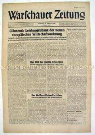 Tageszeitung "Warschauer Zeitung" u.a. zum Waffenstillstand zwischen den griechischen Partisanen und der britischen Regierung