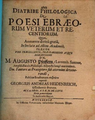 Diatribe philol. de poesi Ebraeorum veterum et recentiorum