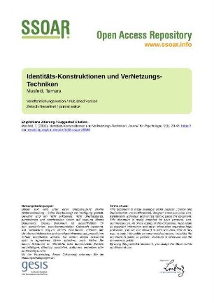 Identitäts-Konstruktionen und VerNetzungs-Techniken