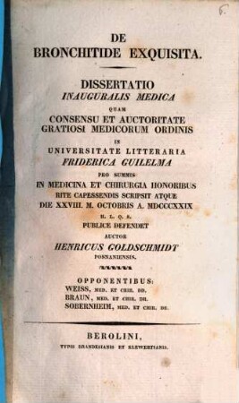 De bronchitide exquisita : Diss. inaug. med.