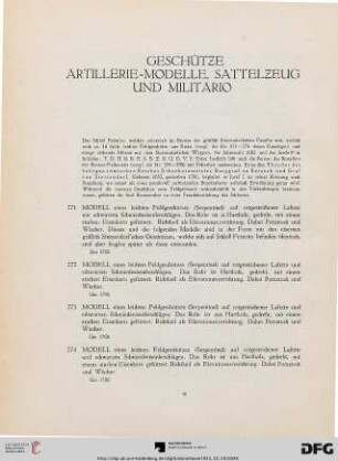 Geschütze, Artillerie-Modelle, Sattelzeug und Militario (Nr. 271-303)