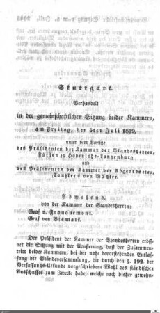 Gemeinschaftliche Sitzung, Stuttgart, 5.7.1839
