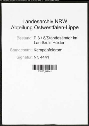 Sterberegister Standesamt Kempenfeldrom