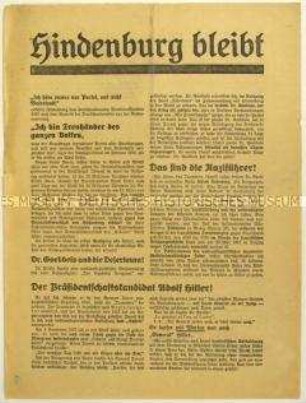 Aufruf zur Wahl von Paul von Hindenburg zum Reichspräsidenten 1932