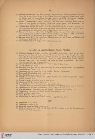 Arbeiten in verschiedenem Metall; Waffen (Nr. 943-964)