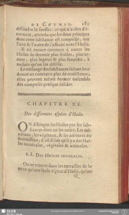 Chapitre XI. Des différentes espéces d'Huile