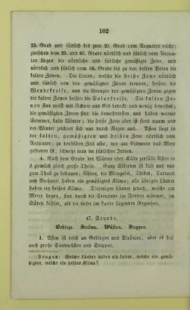 47. Stunde. Gebirge. Ströme. Wüsten. Steppen