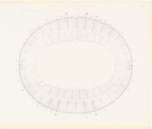 Stadion Oberwiesenfeld, München: Mappe »Wettbewerb Stadion München, Entwurf Professor Werner March«. Aufsicht auf Ober- und Unterring, ca. 1:660