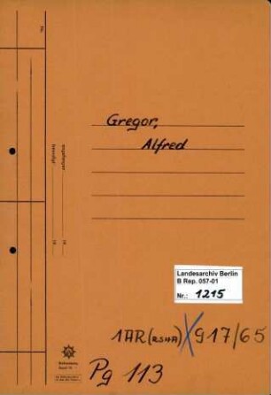 Personenheft Alfred Gregor (*16.11.1913), SS-Obersturmbannführer