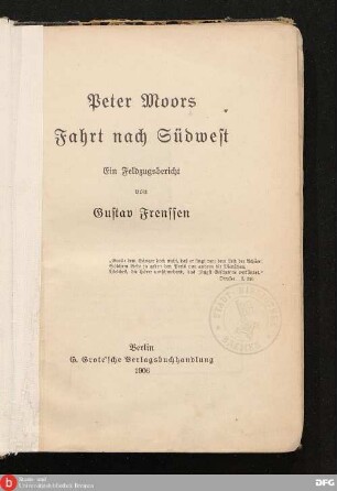 Peter Moors Fahrt nach Südwest : ein Feldzugsbericht