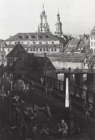 Die Festungswerke von Dresden : Dresden, Postmeilensäule vor dem Wilschen Tor, Bellotto-Gemälde